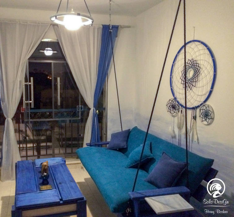 Santorini, Solo DesiGn Solo DesiGn غرفة المعيشة خشب Wood effect blue,interiordesign,أريكة ومقاعد إسترخاء