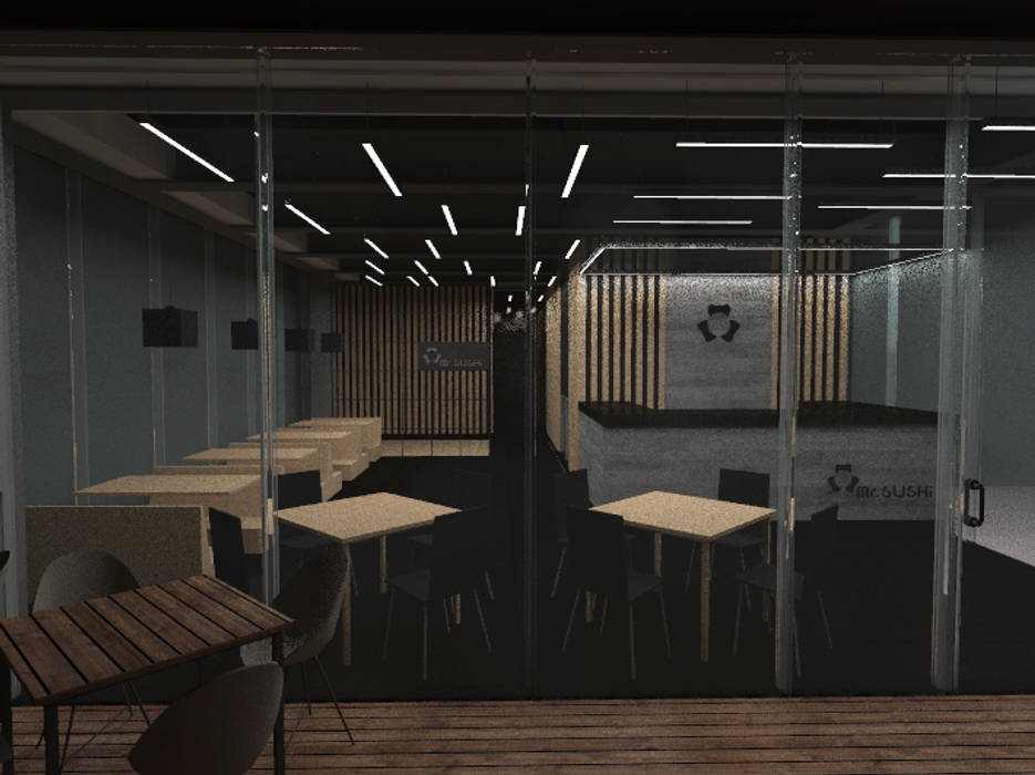 Restaurante Sushi🥢🍥 Designo Arquitectos Espacios comerciales Madera Acabado en madera Restaurantes