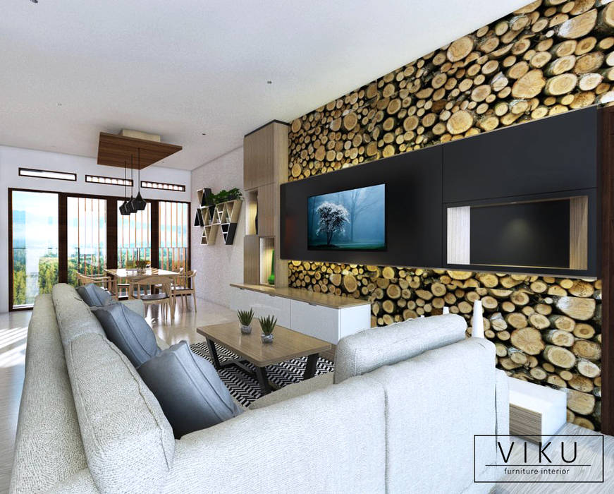 Living room , viku viku Ruang Keluarga Gaya Skandinavia Kayu Wood effect furniture bandung,furniture murah,desain furniture,desain interior,ruang keluarga