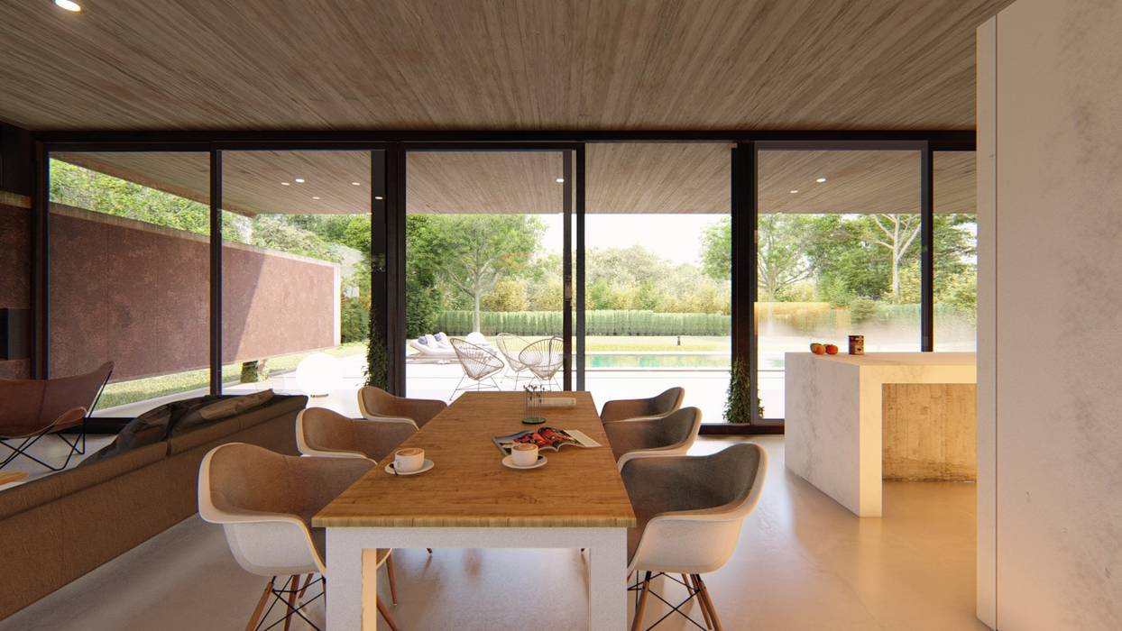 VIVIENDA UNIFAMILIAR Grand Bell #1070, Arq Olivares Arq Olivares غرفة السفرة ألمنيوم/ زنك