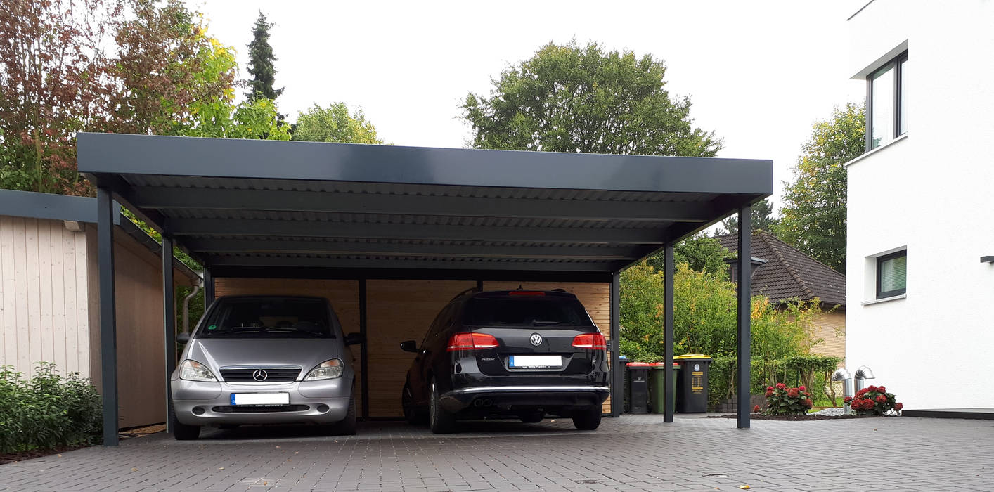 Stahlcarport - moderne Frontansicht Carportking.de - Mathias Hinz Moderne Garagen & Schuppen Metall Stahlcarport,Stahlcarports,Metallcarports,Carports,Metallcarport,Überdachung,Carport,Alucarport,Garten,Einfahrt