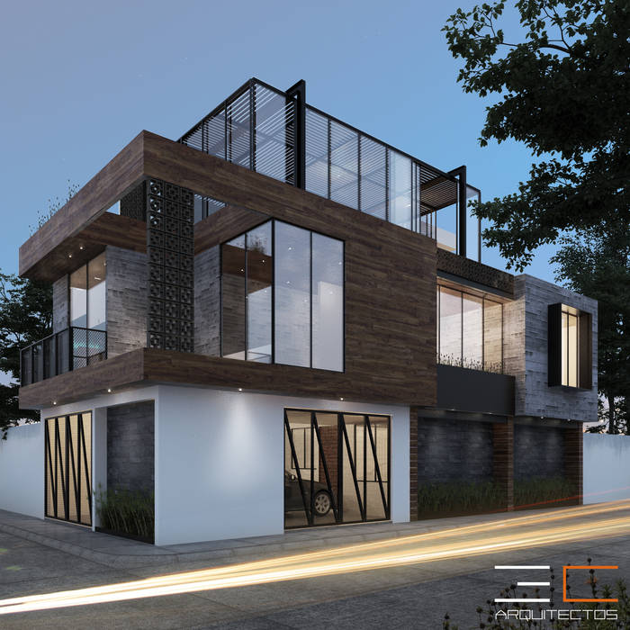 3C Arquitectos S.A. de C.V. منزل عائلي صغير الحديد / الصلب Black