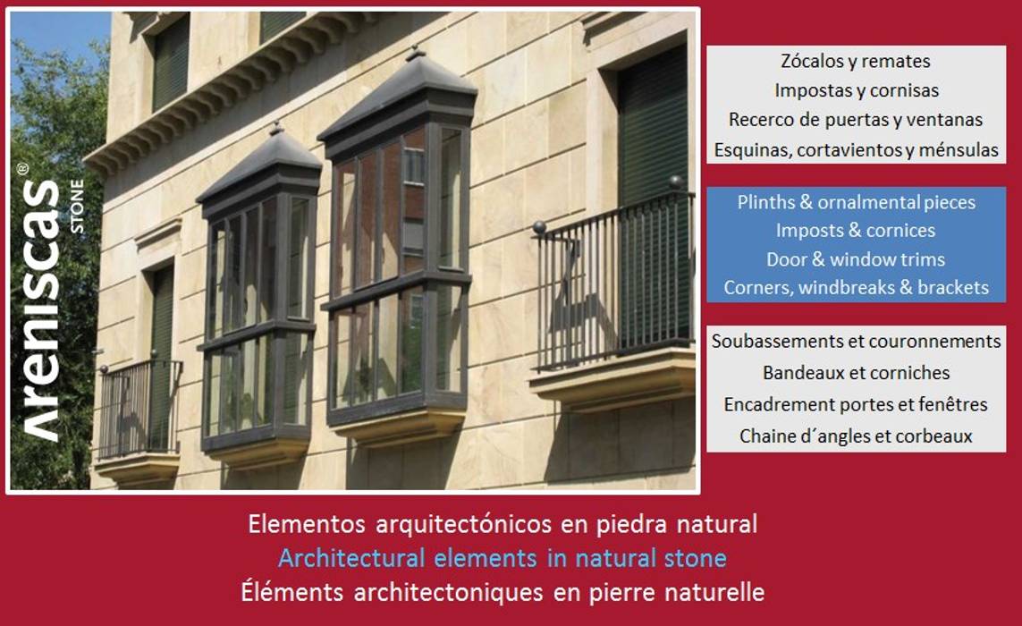 ➼ Zócalos y remates ➼ Plinths & ornamental pieces ➼ Soubassements et couronnements, ARENISCAS STONE ARENISCAS STONE Dom wielorodzinny Kamień