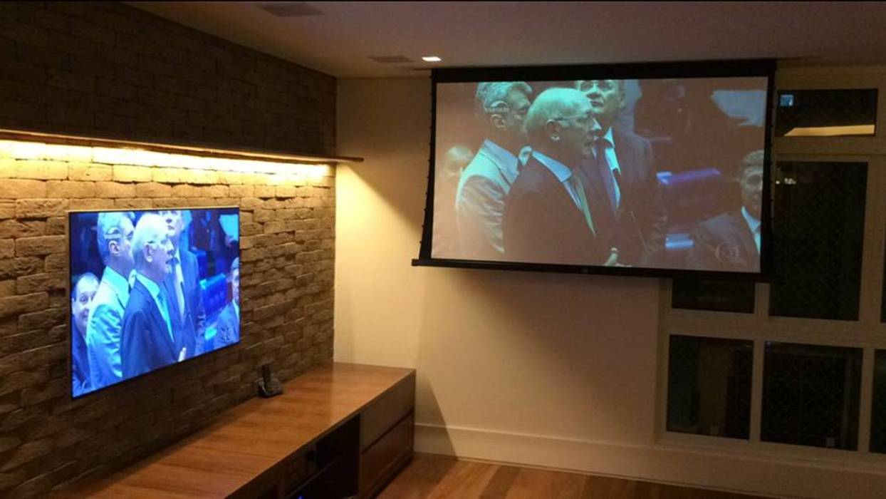 Home Theater, Sonorização de Ambientes e Automação Residencial Profisisonal., TechomeDesign Automação, Áudio e Vídeo TechomeDesign Automação, Áudio e Vídeo Modern Living Room Wood-Plastic Composite