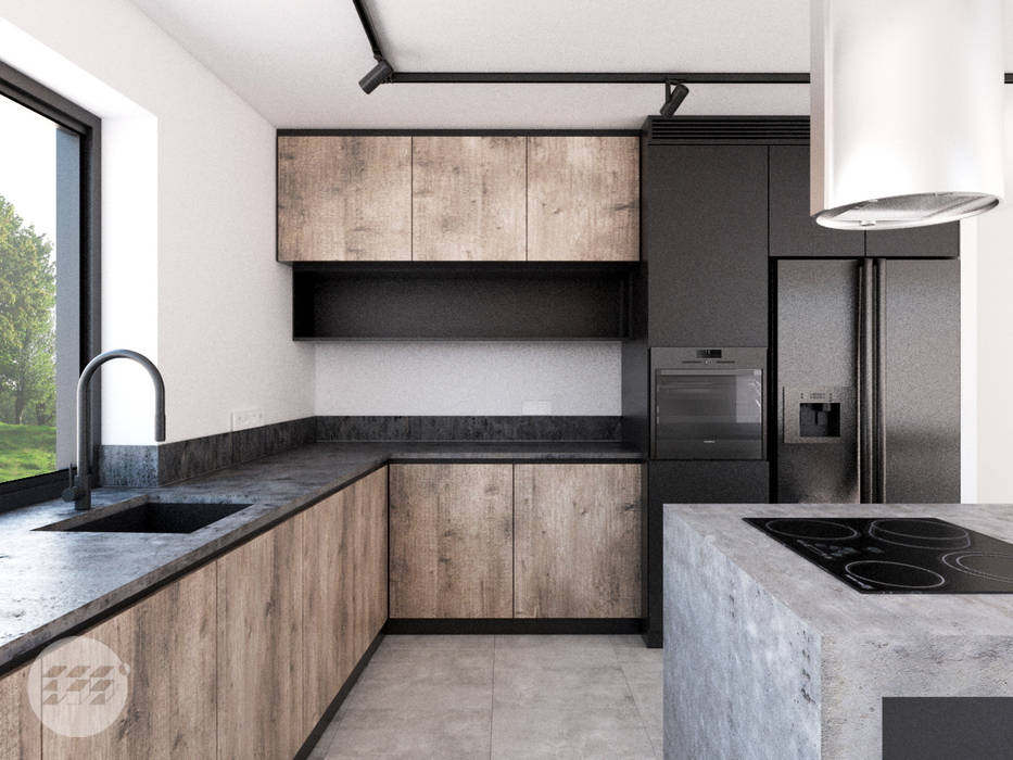 Dom z betonem., 365 Stopni 365 Stopni Cucina in stile industriale Legno Effetto legno