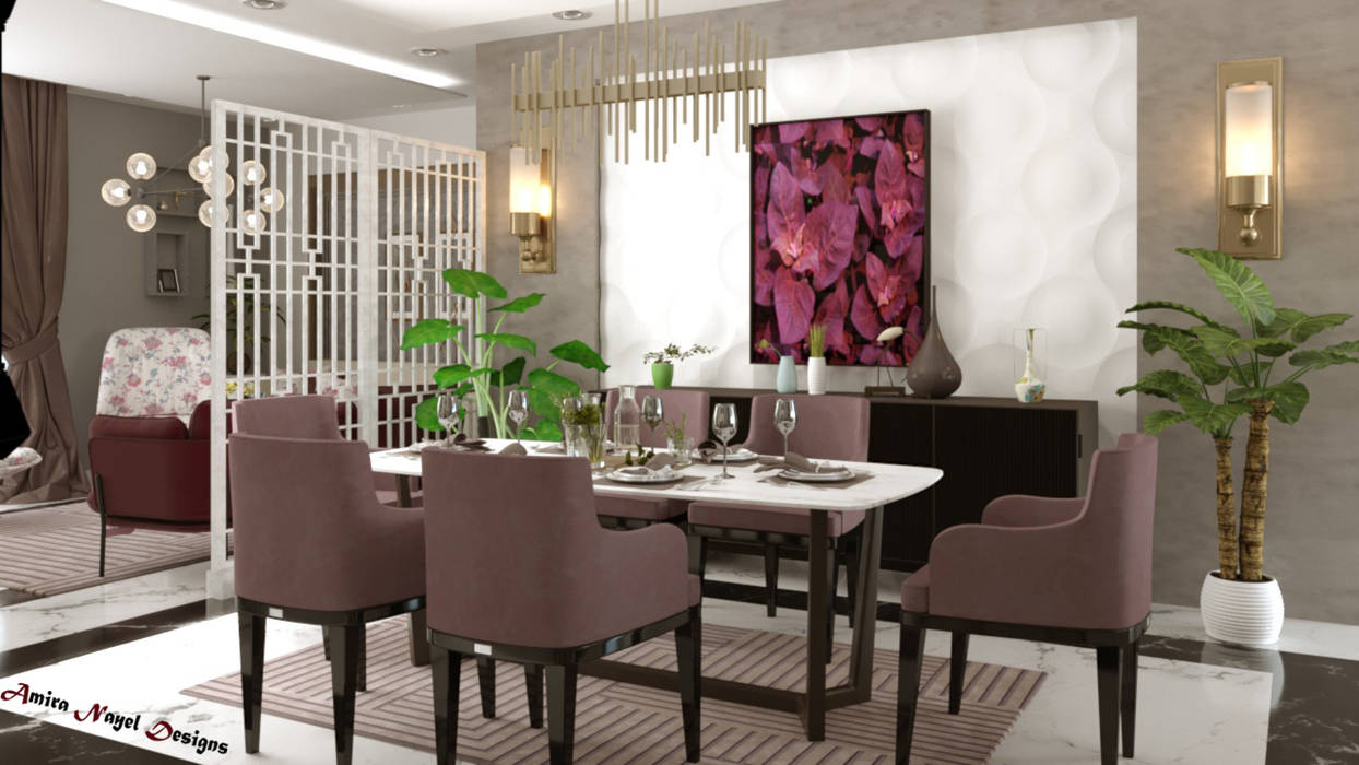 تصميم فراغ معيشة وطعام, AmiraNayelDesigns AmiraNayelDesigns Modern Dining Room