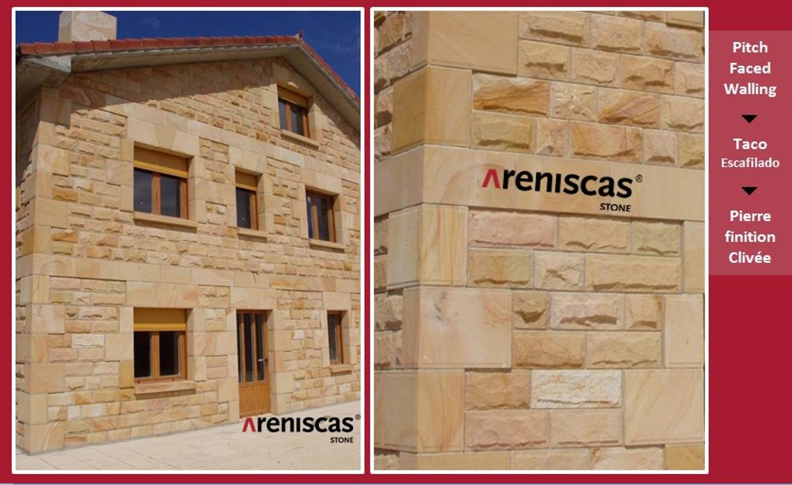 ➼ TACO ESCAFILADO ➼ BUFF PITCH FACED WALLING ➼ PIERRE FINITION CLIVÉE, ARENISCAS STONE ARENISCAS STONE Casas unifamiliares Piedra