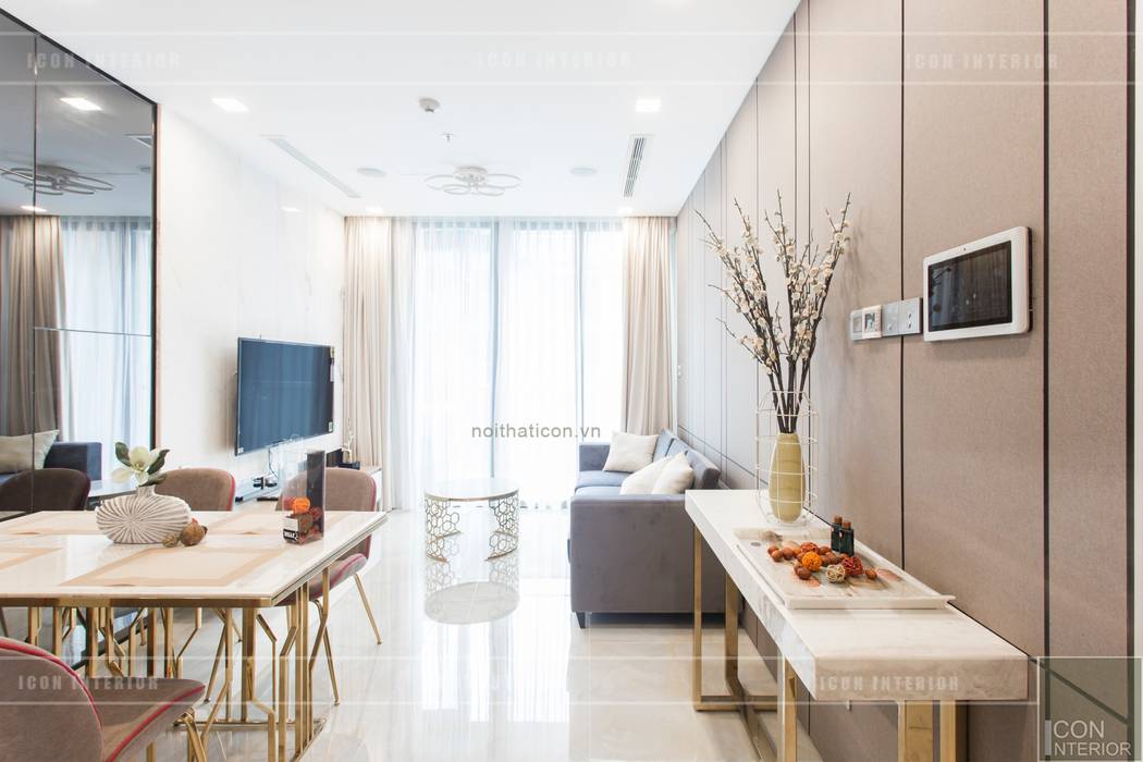 Thi công nội thất căn hộ Aqua 1 Vinhomes Golden River - Phong cách hiện đại, ICON INTERIOR ICON INTERIOR Phòng khách