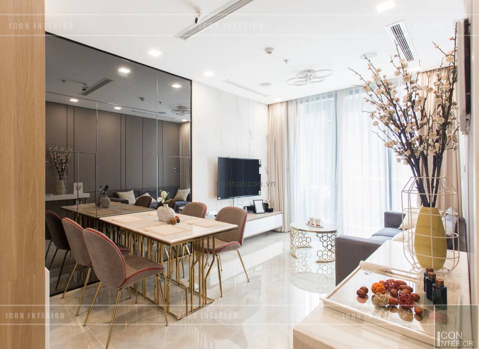 Thi công nội thất căn hộ Aqua 1 Vinhomes Golden River - Phong cách hiện đại, ICON INTERIOR ICON INTERIOR Modern dining room