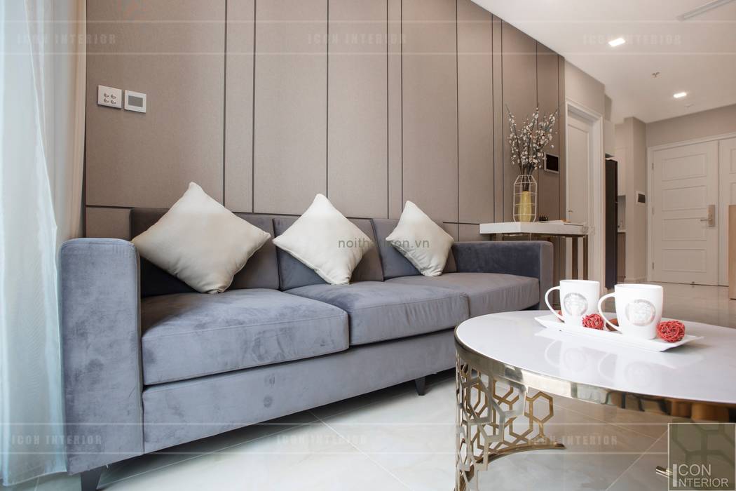 Thi công nội thất căn hộ Aqua 1 Vinhomes Golden River - Phong cách hiện đại, ICON INTERIOR ICON INTERIOR Salones de estilo moderno