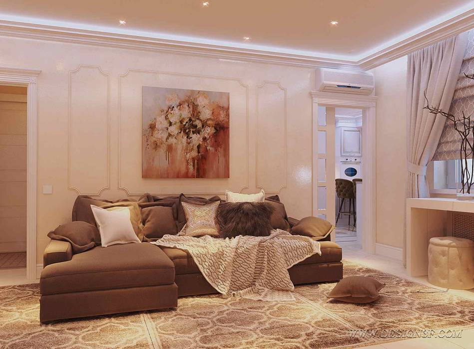 Интерьер гостиной с камином и большим шкафом, студия Design3F студия Design3F Ruang Keluarga Klasik
