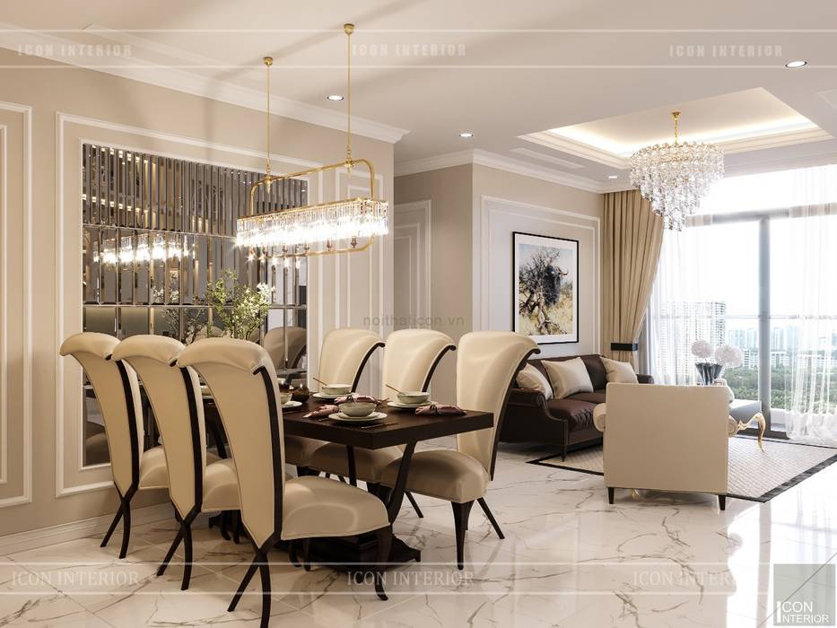Phong cách Tân Cổ Điển trong thiết kế nội thất căn hộ Vinhomes , ICON INTERIOR ICON INTERIOR Phòng ăn phong cách kinh điển