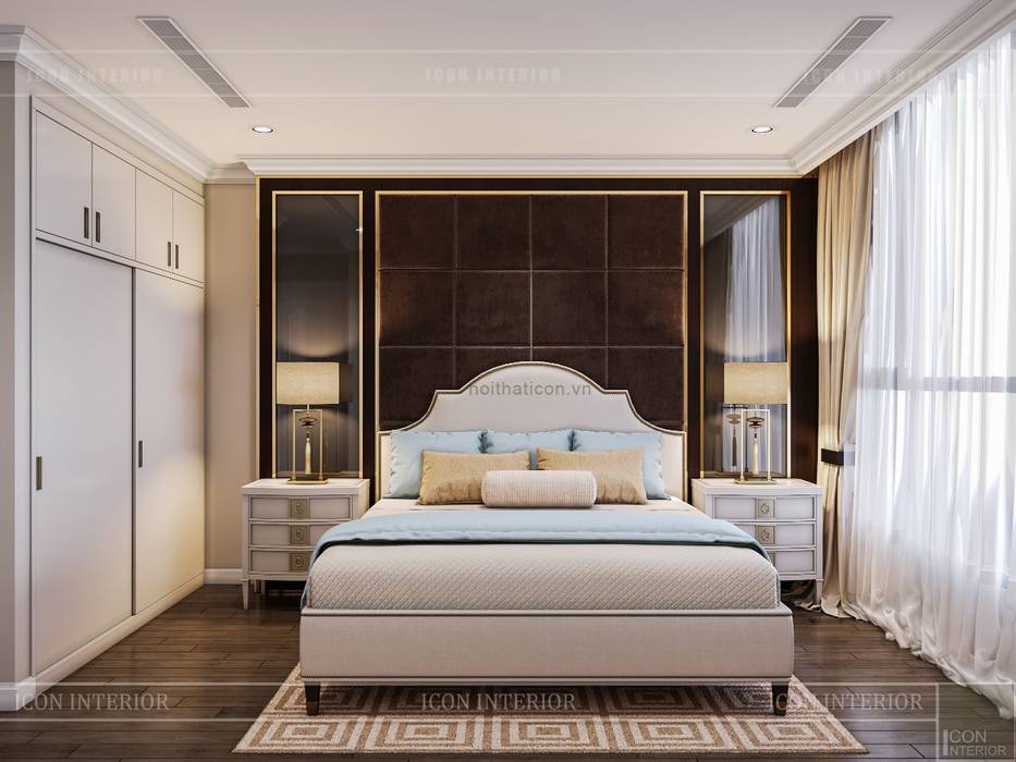 Phong cách Tân Cổ Điển trong thiết kế nội thất căn hộ Vinhomes , ICON INTERIOR ICON INTERIOR Phòng ngủ phong cách kinh điển