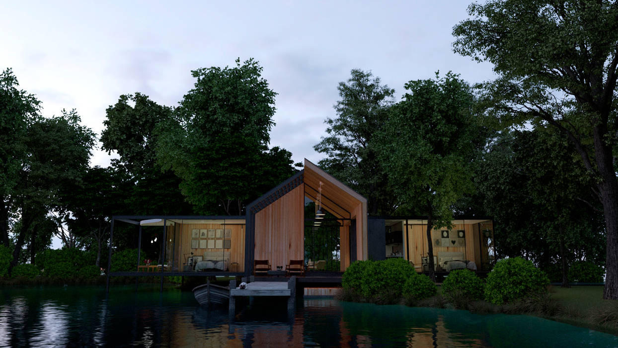 casa en el lago. Arquitectura en cancun., ELOARQ ELOARQ Chalets Madeira Acabamento em madeira