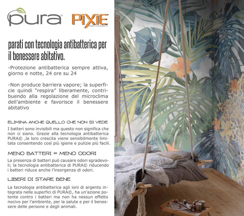 PURA© la carta da parati in fibra di vetro con superficie antibatterica!, PIXIE progetti e prodotti PIXIE progetti e prodotti Pareti & Pavimenti in stile moderno Carta da parati