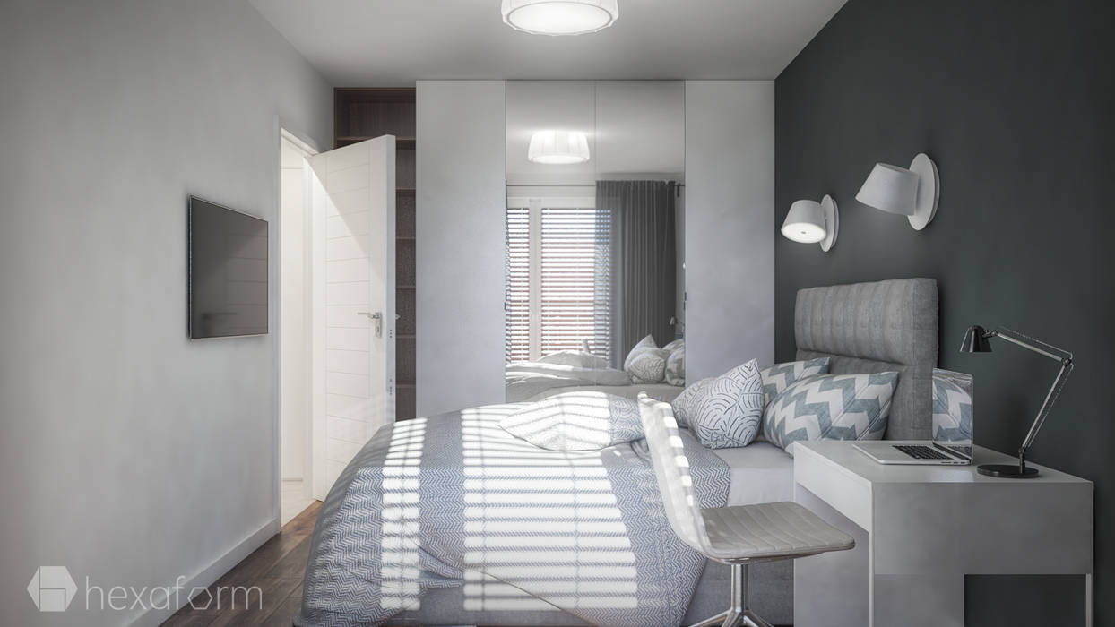 Projekt mieszkania 50m2, hexaform - projektowanie wnętrz hexaform - projektowanie wnętrz Modern style bedroom