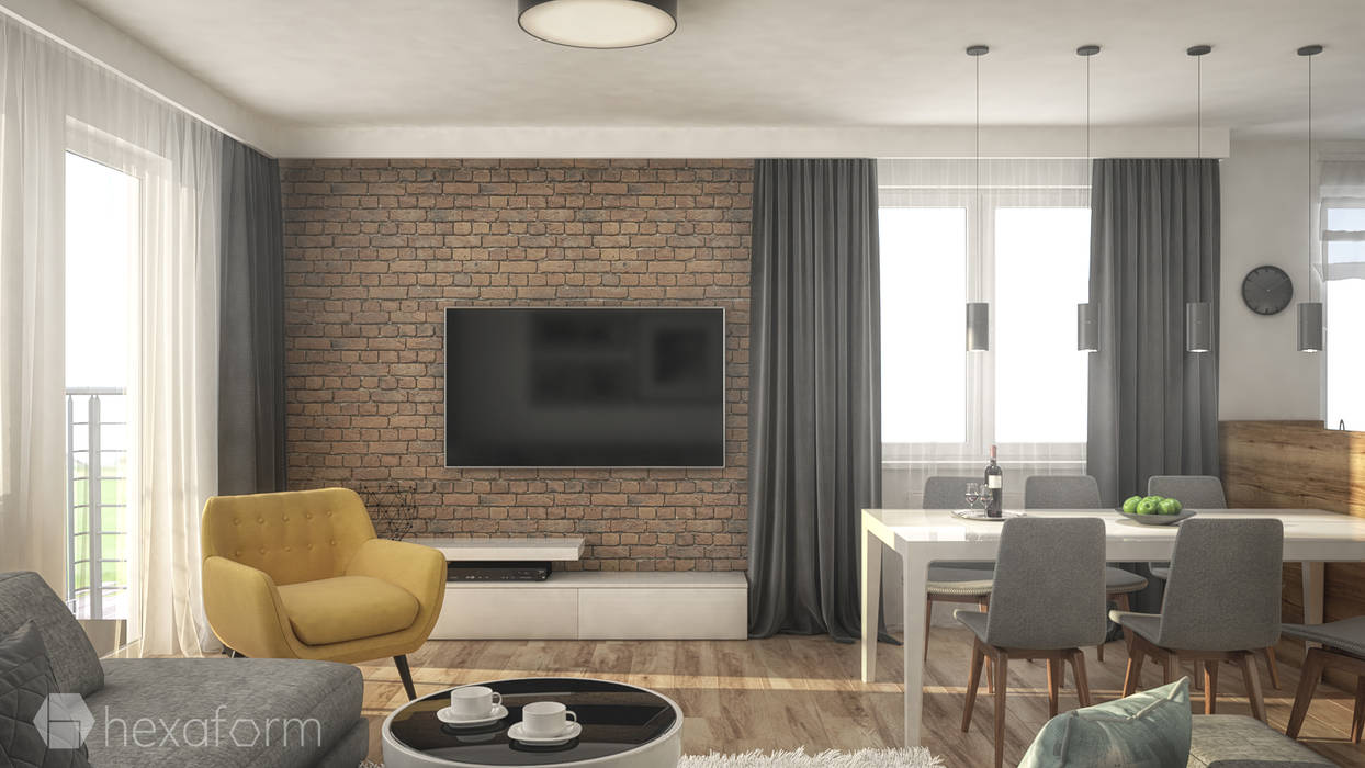 Mieszkanie 70 m2, hexaform - projektowanie wnętrz hexaform - projektowanie wnętrz Modern living room