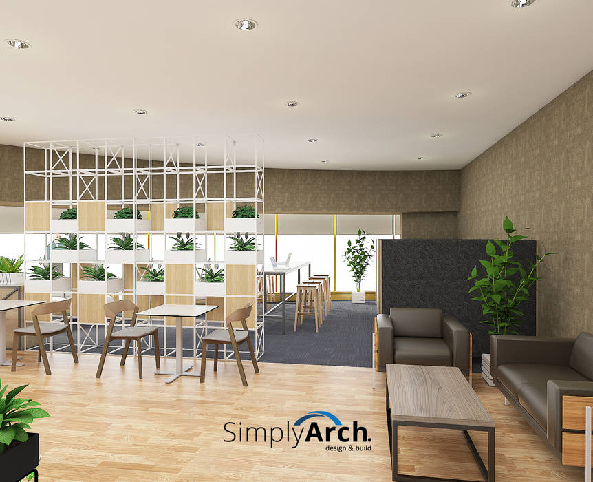 Combination of Eating Area and working space Simply Arch. Ruang Komersial Gedung perkantoran