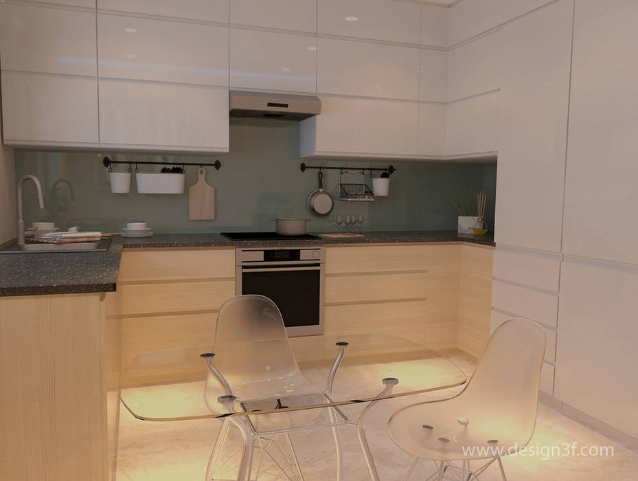Современная кухня с мягким уголком студия Design3F Кухня в стиле модерн МДФ фасад кухни,кухня,интерьер кухни