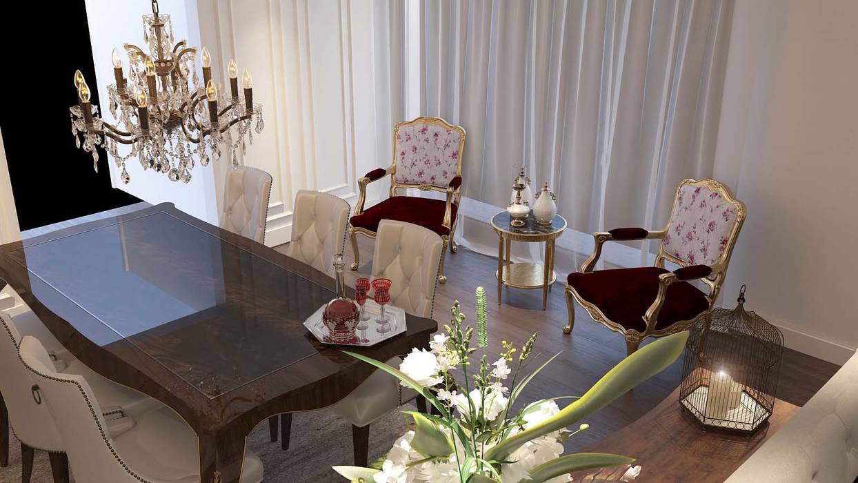 Berjer kullanımı ANTE MİMARLIK Klasik Yemek Odası iç mekan tasarım,oturma odası,berjer