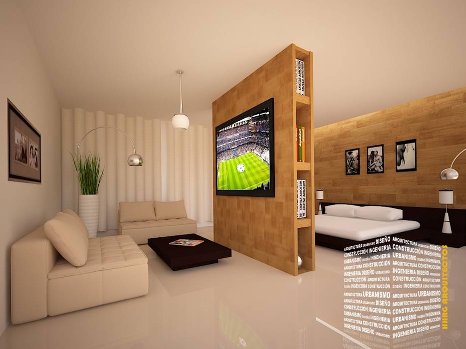 RECAMARA CON SALA DE TV: Recámaras de estilo  por HHRG ARQUITECTOS