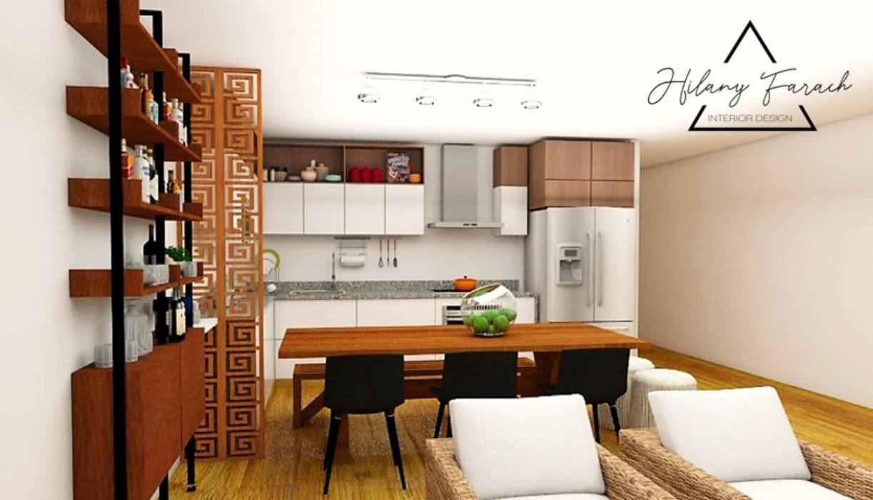 Cocina - Comedor + Sala de playa Farach Interior Design Muebles de cocinas Aglomerado