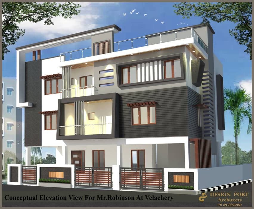 Mr. Robinson Residence At Velacheri, Chennai., Design port Design port Bungalows Hormigón