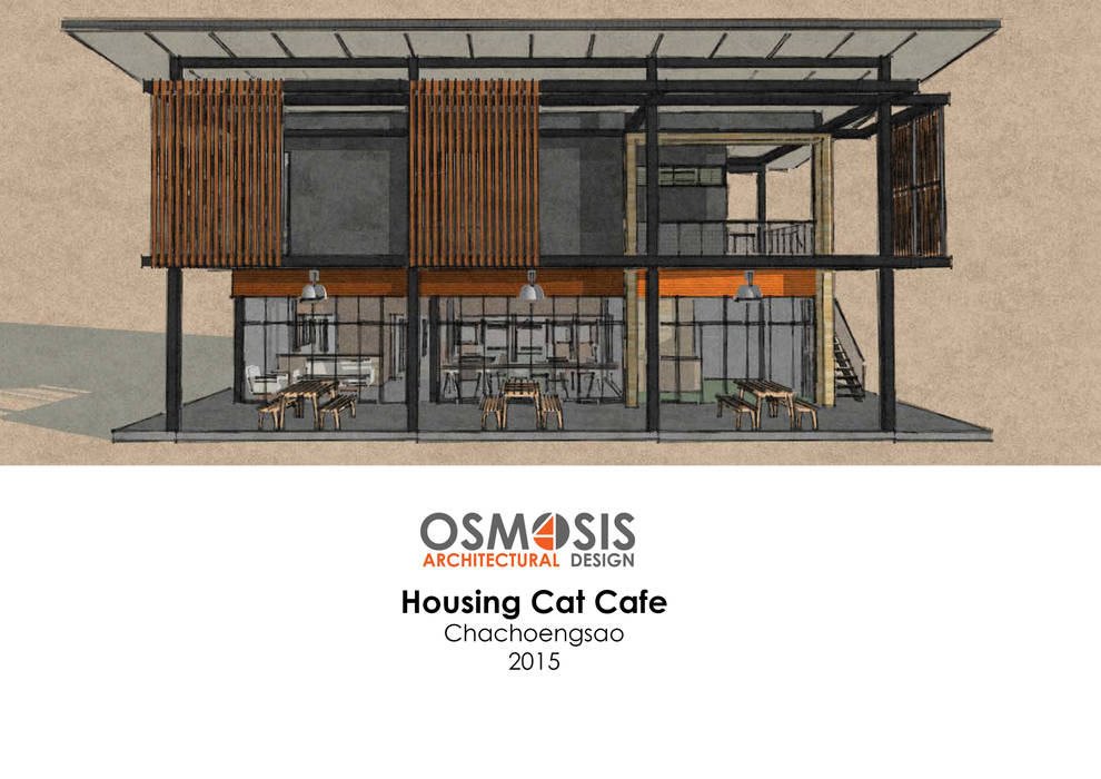 Housing Cat Cafe, OSMOSIS Architectural Design OSMOSIS Architectural Design منزل عائلي صغير الحديد / الصلب