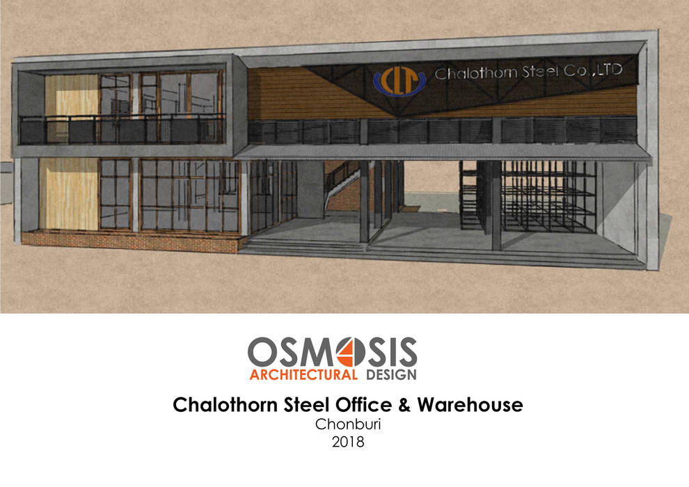 Chalothornsteel Office & Warehouse, OSMOSIS Architectural Design OSMOSIS Architectural Design 일세대용 주택 콘크리트