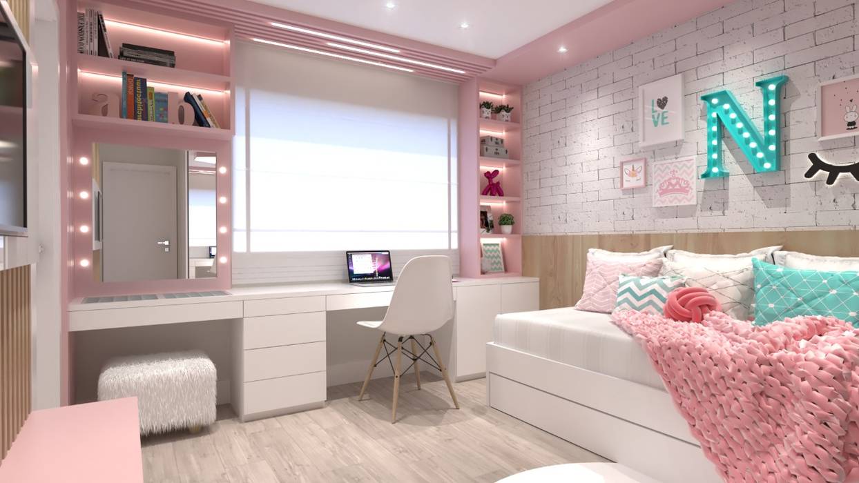 Quarto de menina , Ana Cano Milman arquitetura e design de interiores Ana Cano Milman arquitetura e design de interiores Girls Bedroom Wood Wood effect