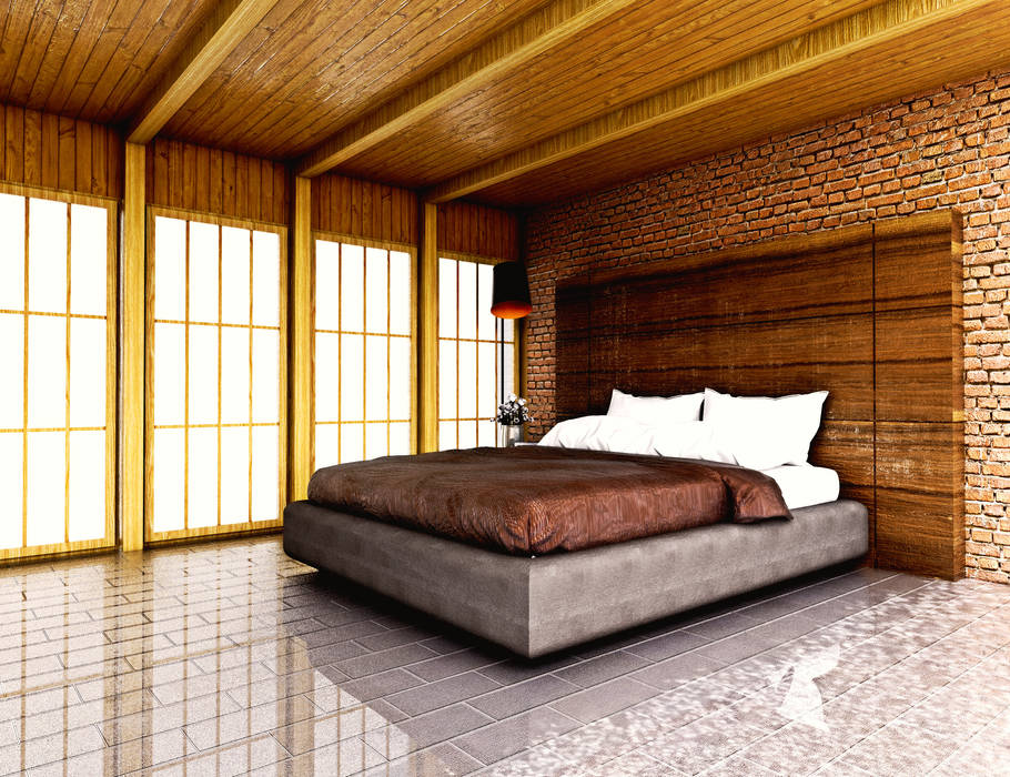 Kamar Bata Jepang r.studio Kamar tidur kecil Batu Bata
