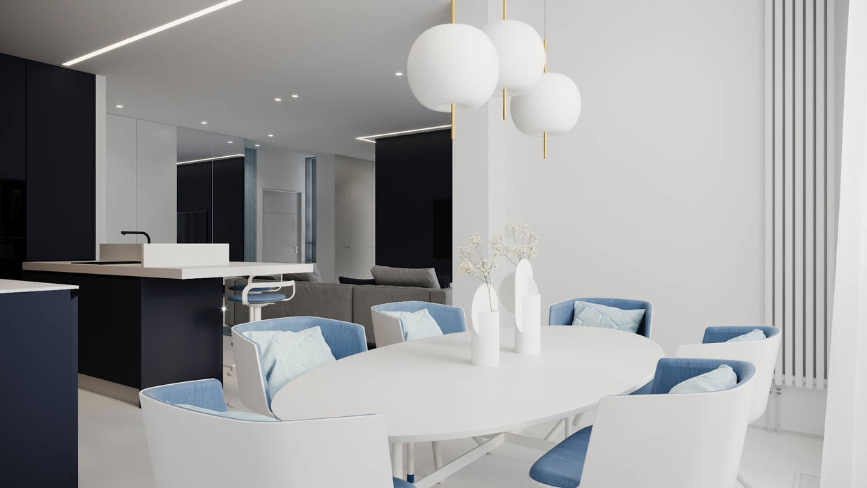 Проект АПАРТАМЕНТЫ SKY от бюро Suite n.7 Suiten7 Столовая комната в стиле минимализм дизайн гостинной,интерьер кухни,современная столовая,кухня-столовая,современный дизайн