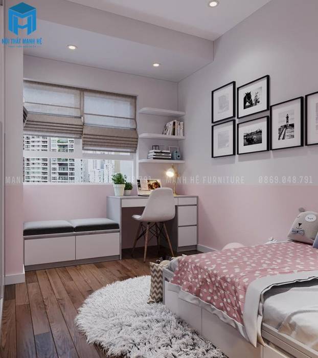 Phòng ngủ của bé gái được trang trí khá đơn giản Công ty Cổ Phần Nội Thất Mạnh Hệ Phòng ngủ nhỏ