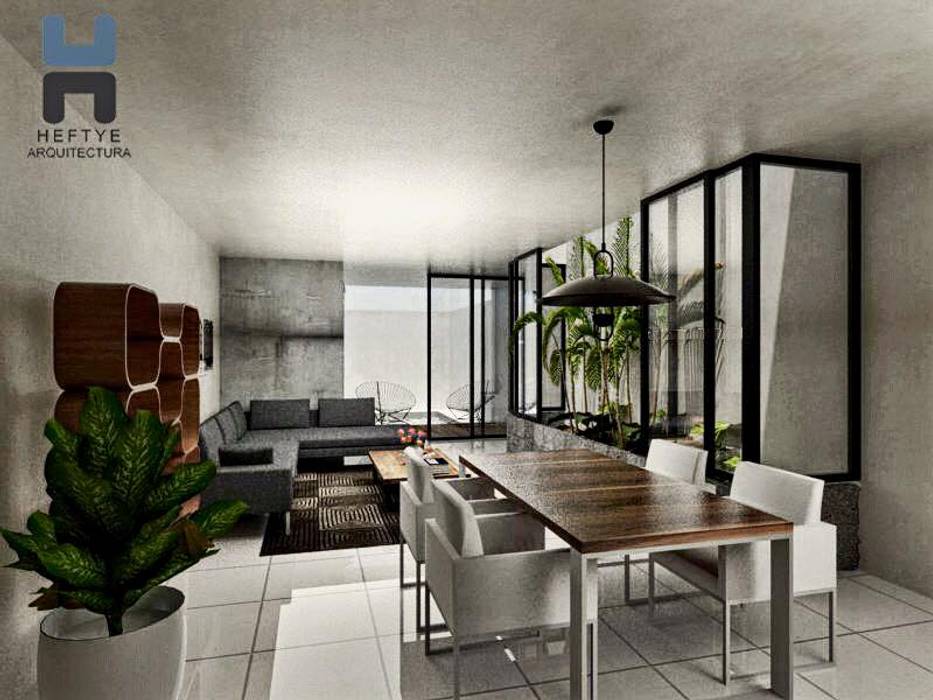 Proyecto de casa habitación diseñada en Mérida, Heftye Arquitectura Heftye Arquitectura Salas modernas Concreto