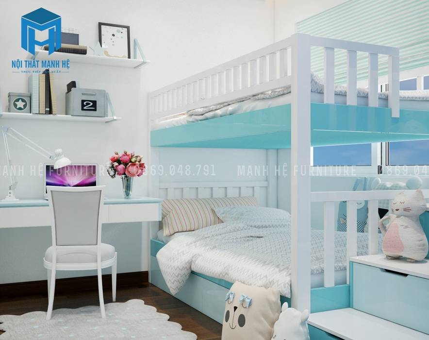 Phòng ngủ nhỏ được lắp đặt giường tầng khá tiện ích và tiết kiệm diện tích Công ty Cổ Phần Nội Thất Mạnh Hệ Phòng ngủ nhỏ