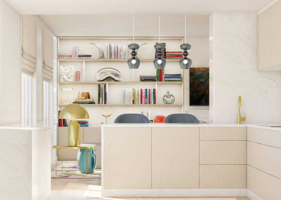 Pequeno, grande apartamento Estoril, Inêz Fino Interiors, LDA Inêz Fino Interiors, LDA Small kitchens Мармур