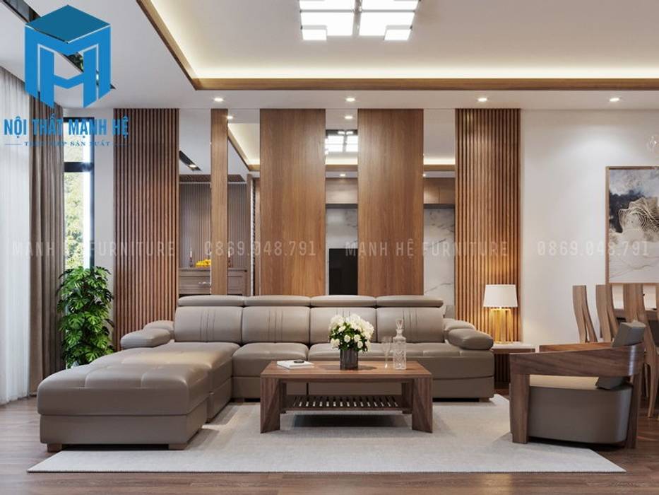 Bộ ghế sofa nệm khung gỗ khá sang trọng và hiện đại Công ty Cổ Phần Nội Thất Mạnh Hệ Phòng khách