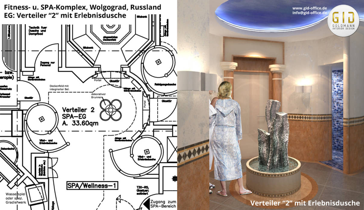 Verteiler "2" mit Erlebnisdusche GID / GOLDMANN-INTERIOR-DESIGN Gewerbeflächen Hotels