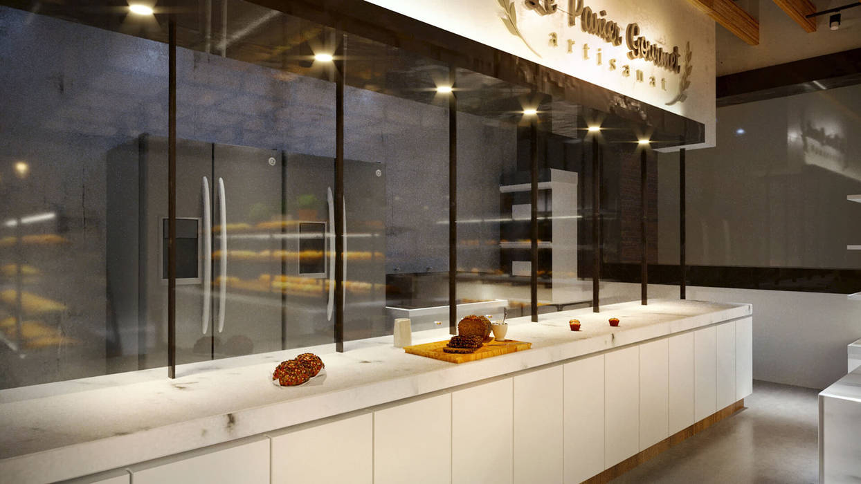 Projeto de arquitetura Comercial Delicatessen Cafeteria - Soft Industrial , Gelker Ribeiro Arquitetura | Arquiteto Rio de Janeiro Gelker Ribeiro Arquitetura | Arquiteto Rio de Janeiro مكتب عمل أو دراسة