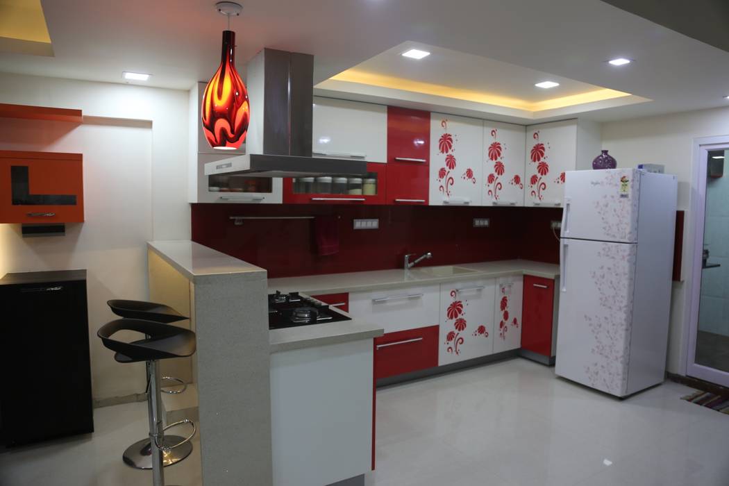 Swanky 3BHK Pent house, Vdezin Interiors Vdezin Interiors Modern Kitchen Cabinets & shelves