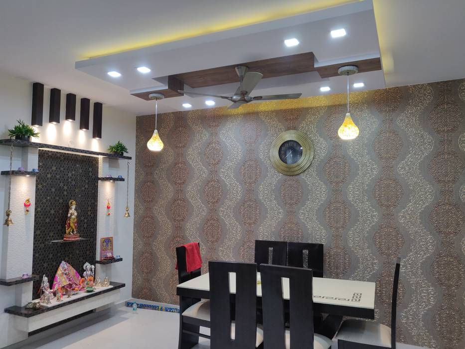 3 BHK flat at Indrapurum, Ghaziabad, Design Kreations Design Kreations Modern dining room Wood Wood effect Dinning Table,Hanging Lights,False ceiling