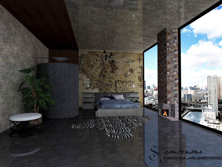 SKY İç Mimarlık & Mimarlık Tasarım Stüdyosu – Bodrum Villa Projesi:  tarz Yatak Odası