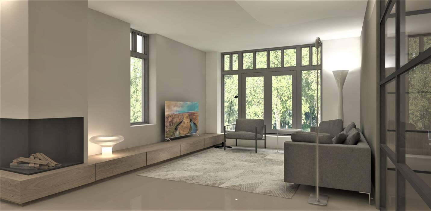 Ontwerp nieuwbouw woning Amersfoort, Studio DEEVIS Studio DEEVIS Modern living room Wood Wood effect