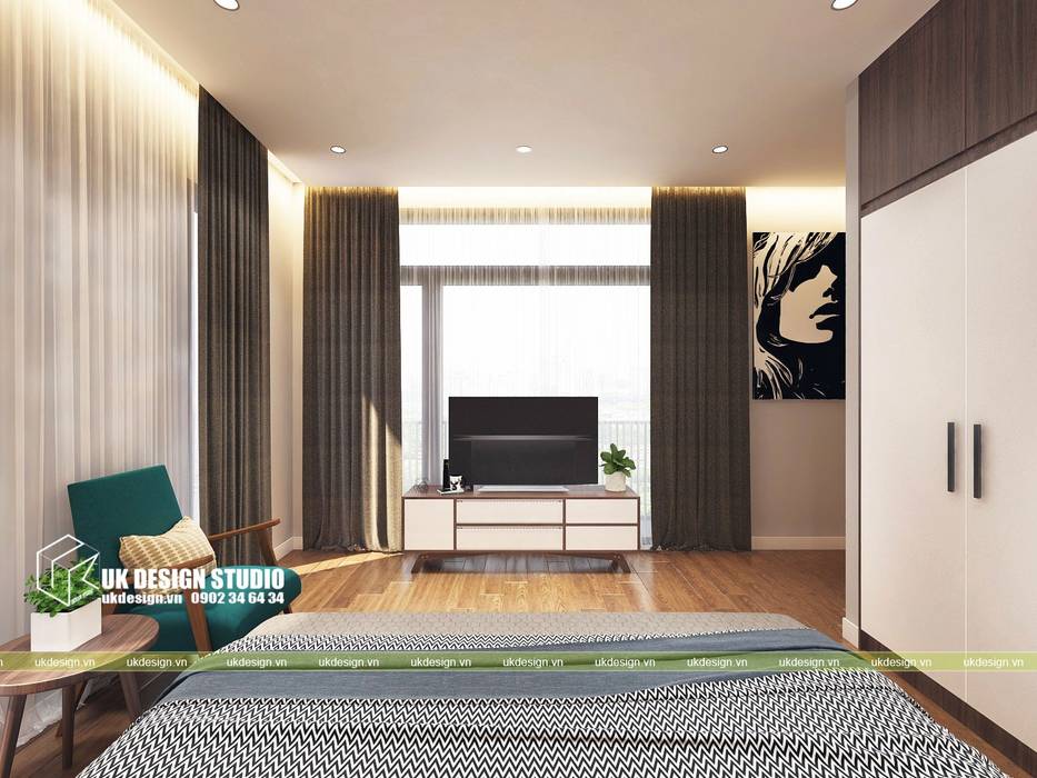 THIẾT KẾ BIỆT THỰ HIỆN ĐẠI SÂN VƯỜN 500M2, UK DESIGN STUDIO - KIẾN TRÚC UK UK DESIGN STUDIO - KIẾN TRÚC UK Small bedroom