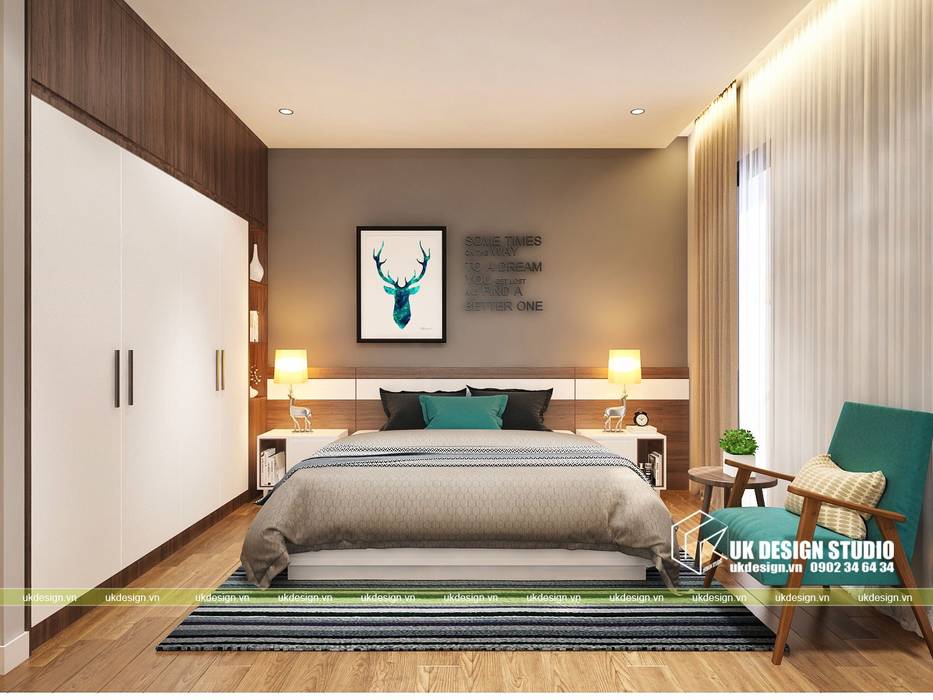 THIẾT KẾ BIỆT THỰ HIỆN ĐẠI SÂN VƯỜN 500M2, UK DESIGN STUDIO - KIẾN TRÚC UK UK DESIGN STUDIO - KIẾN TRÚC UK Camera da letto piccola