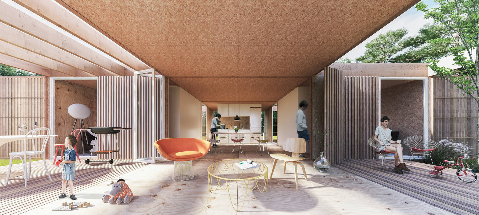 Concurso nacional de ideas "prototipo de vivienda sustentable ejecutado con madera" - 3er Premio, Arquitecto Casola Walter Arquitecto Casola Walter Casa di legno Legno Effetto legno