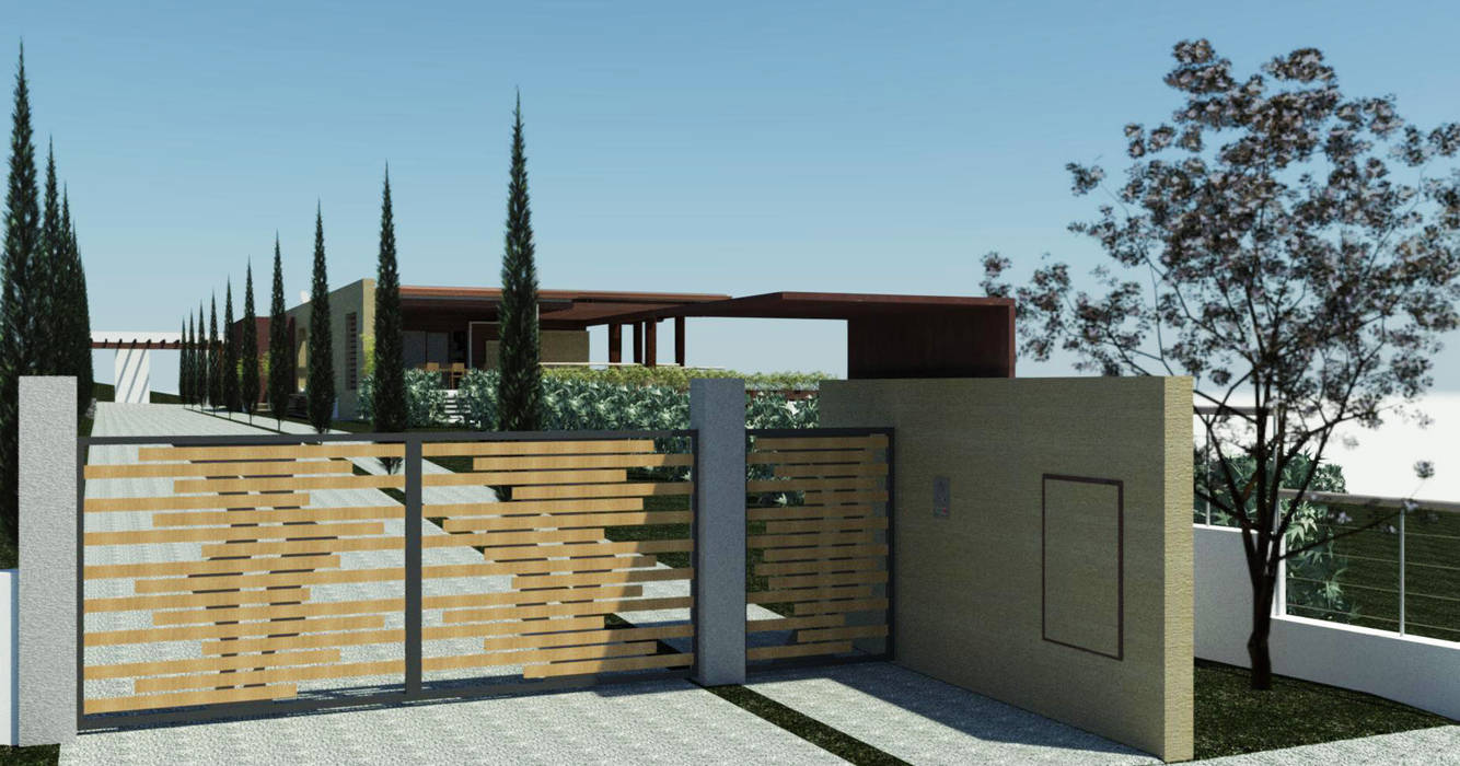 Render esterno dal cancello Ing. Massimiliano Lusetti Casa di campagna recinzione del giardino,cancelli,viali accesso