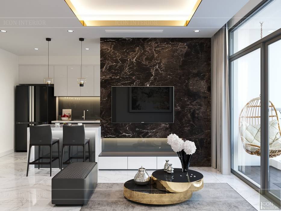 Thiết kế nội thất phong cách hiện đại tiện nghi tại căn hộ Vinhomes Central Park, ICON INTERIOR ICON INTERIOR Phòng khách