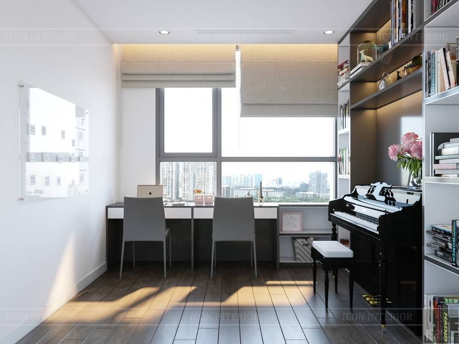 Thiết kế nội thất phong cách hiện đại tiện nghi tại căn hộ Vinhomes Central Park, ICON INTERIOR ICON INTERIOR Phòng học/văn phòng phong cách hiện đại