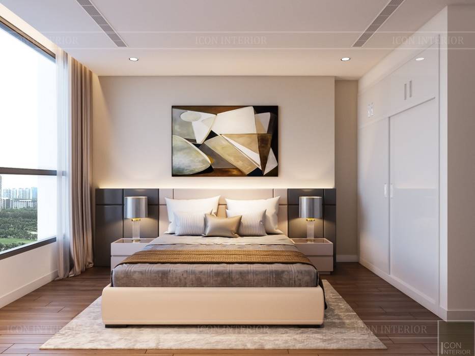 Thiết kế nội thất phong cách hiện đại tiện nghi tại căn hộ Vinhomes Central Park, ICON INTERIOR ICON INTERIOR Modern style bedroom